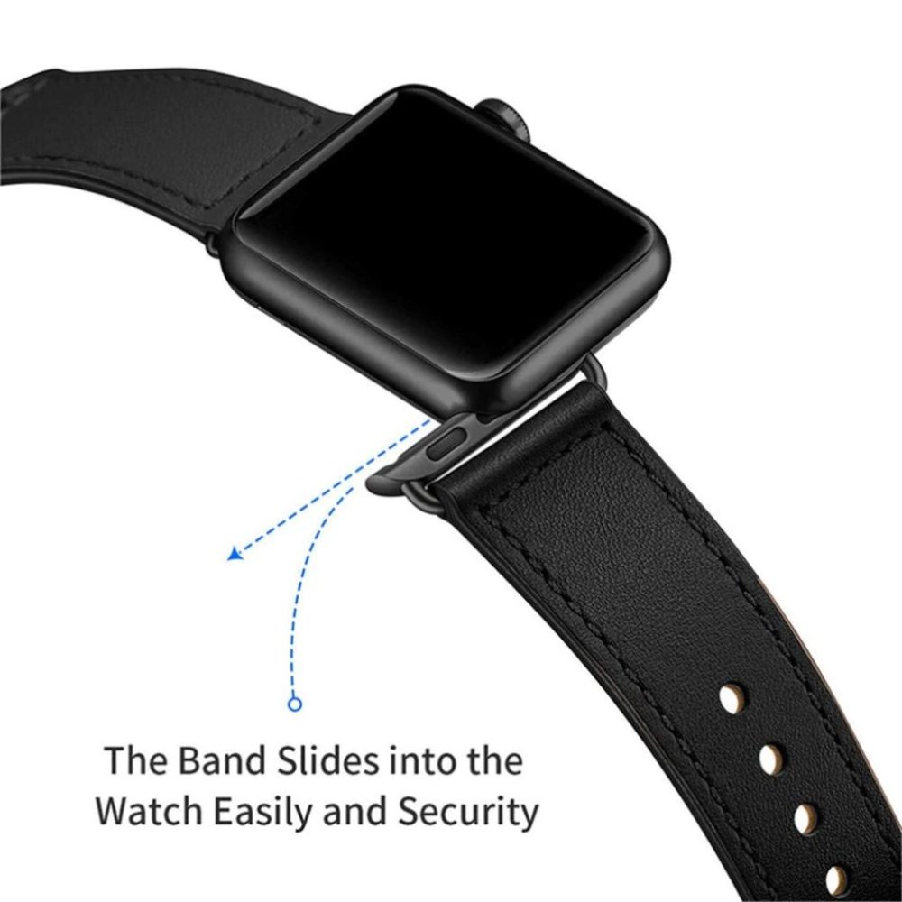 NEW[BAND] BLACK Genuine Leather For Apple Watch - Picture 3 of 10